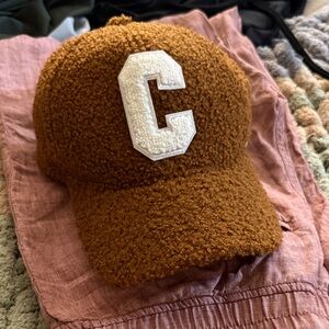 Brown Textured Cap with White Letter C